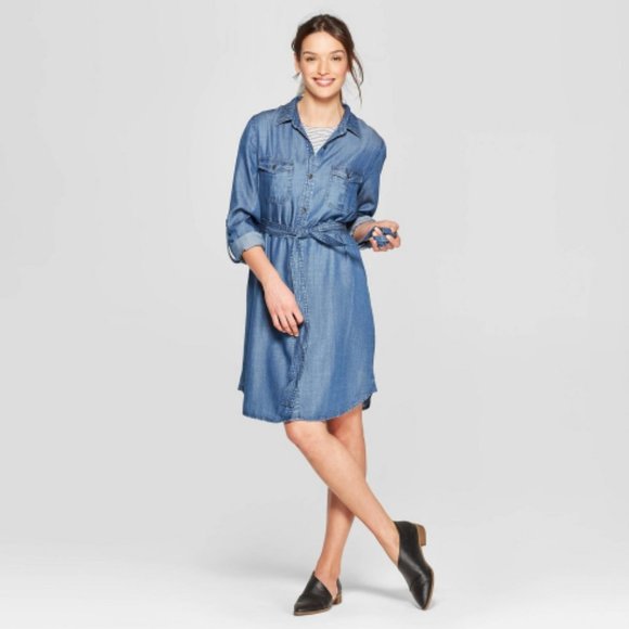 Universal Thread Dresses & Skirts - Women Long Sleeve Collared Soft Twill Shirt Dress